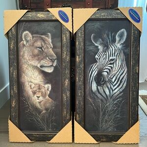 New Wildlife Portrait Wall Art Set – Lion & Zebra by Ruane Manning – 11.5” x 23”